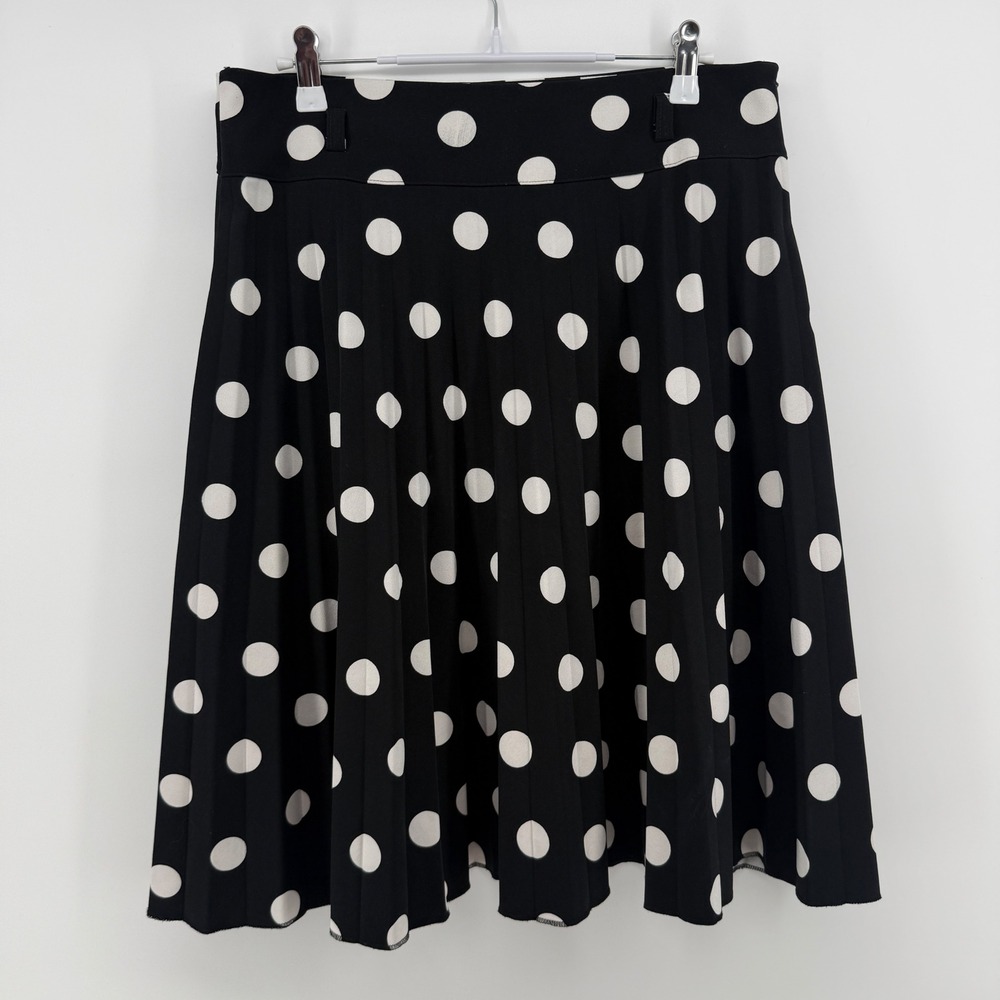 SEWO Womens Polka Dot Midi Skirt Size 42 US 10 B/W Pleated A-Line Made in Turkey - Picture 3 of 8